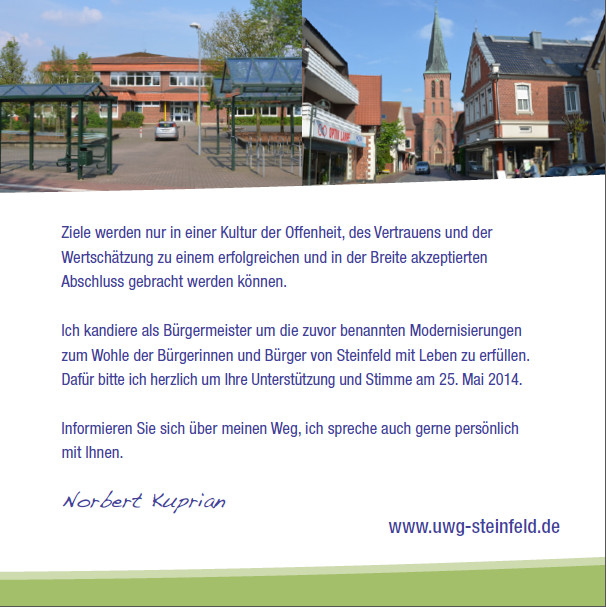 Norbert Kuprian - Bürgermeister für Steinfeld Norbert Kuprian - Bürgermeister für Steinfeld